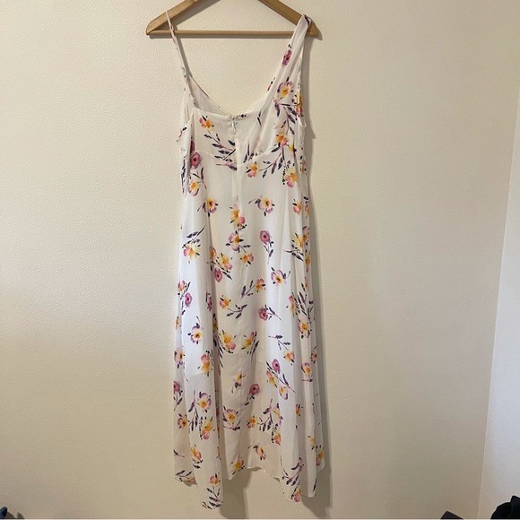 Parker Floral Draped High/Low Hem Midi Dress Asymmetric Shoulder Drape NWT-M - Picture 3 of 10